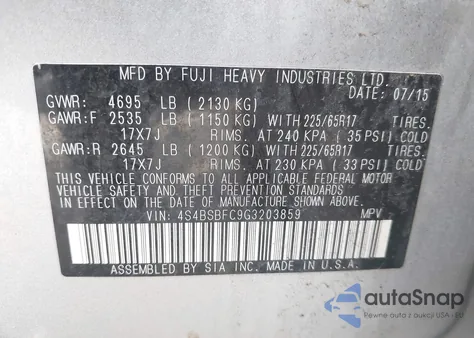 2016 Subaru Outback 2.5I Premium из США, поврежденный, VIN 4S4BSBFC9G3203859